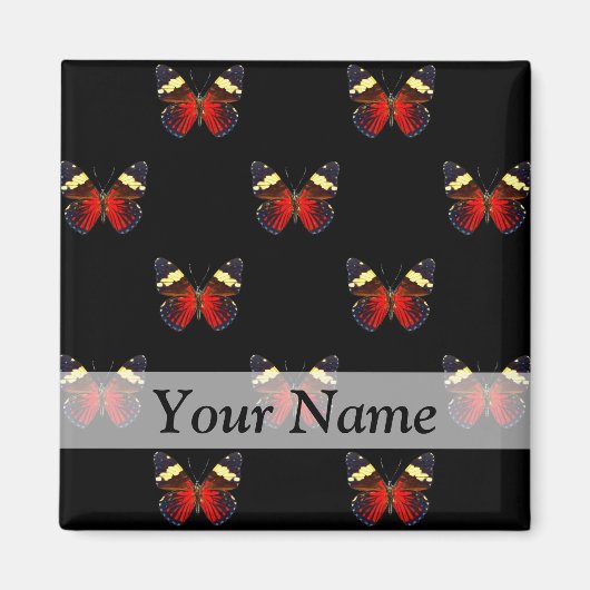 赤と黒の蝶パターン マグネット (正面)