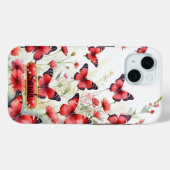 赤と黒の蝶 水彩フラワー iPhone/iPadケース Case-Mate iPhoneケース (裏面 (横))
