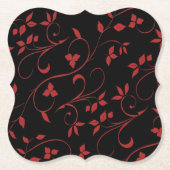 赤と黒の装飾シダ素晴らしーン ペーパーコースター (正面)