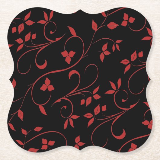 赤と黒の装飾シダ素晴らしーン ペーパーコースター (正面)