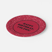 赤と黒の西バンダナプリント誕生日パーティー ペーパープレート (アングル)