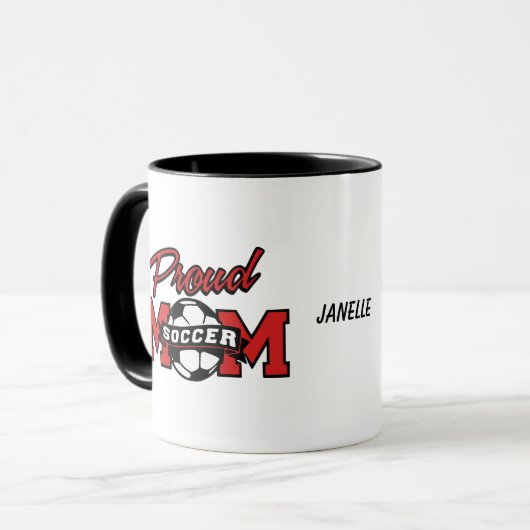 赤と黒の誇りを持ったサッカーマパーソナライズされたマ マグカップ (正面左)