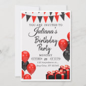 赤と黒の誕生日モダンパーティーの招待 招待状 (正面)