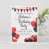 赤と黒の誕生日モダンパーティーの招待 招待状 (スタンド正面)