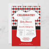 赤と黒の赤アーガイルちゃんパターン(の模様が)あるシャワー 招待状 (正面)
