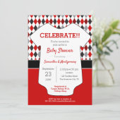 赤と黒の赤アーガイルちゃんパターン(の模様が)あるシャワー 招待状 (スタンド正面)