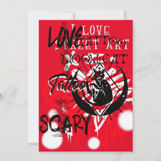 赤と黒の通りアートと黒猫フラットカード