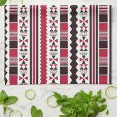 赤と黒の部族模様 キッチンタオル (折り畳み)