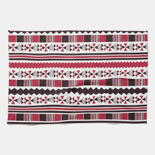 赤と黒の部族模様 キッチンタオル (横)