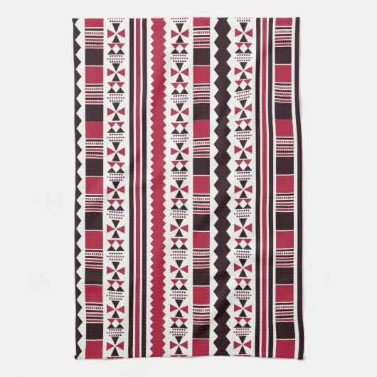 赤と黒の部族模様 キッチンタオル (縦)