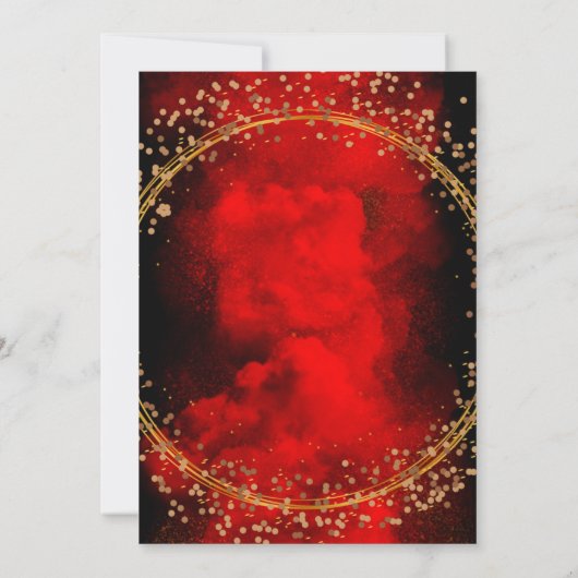 赤と黒の金ゴールド幾何学的グリッター結婚のインビ 招待状 (裏面)