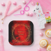 赤と黒の金ゴールド幾何学的グリッター結婚 ペーパープレート (パーティー)