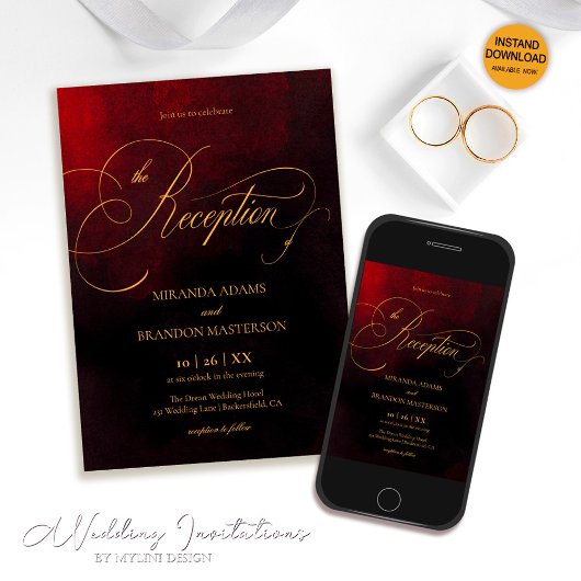 赤と黒の金ゴールド書道結婚披露宴 招待状