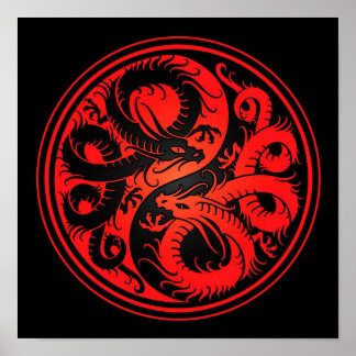 赤と黒の陰陽中国の竜 ポスター
