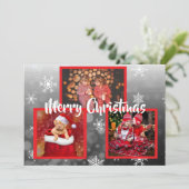 赤と黒の雪片ファミリー写真クリスマス 招待状 (スタンド正面)