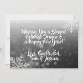 赤と黒の雪片ファミリー写真クリスマス 招待状 (裏面)