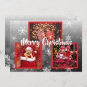 赤と黒の雪片ファミリー写真クリスマス 招待状 (正面/裏面)