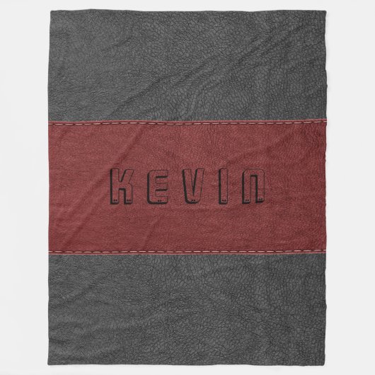 赤と黒の革の組み合わせ フリースブランケット (正面)