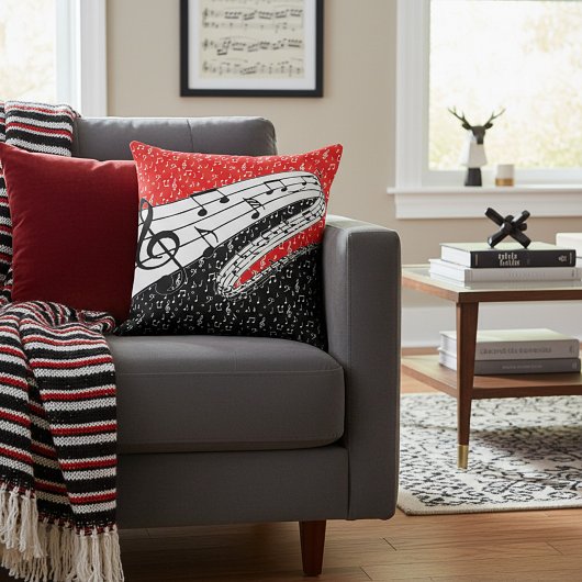 赤と黒の音楽テーマ クッション