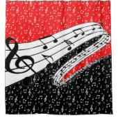 赤と黒の音楽テーマ シャワーカーテン (正面)