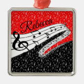 赤と黒の音楽テーマ パーソナライズされた メタルオーナメント (正面)