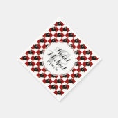 赤と黒の鶏のパターン スタンダードカクテルナプキン (角)