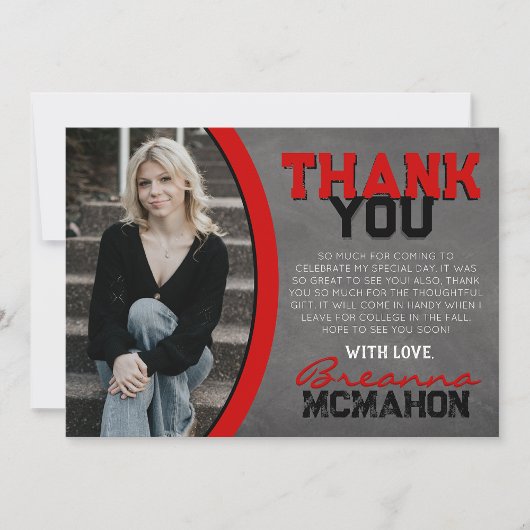 赤と黒の黒板の卒業サンキューカード 招待状