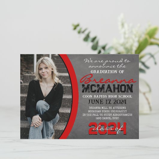 赤と黒の黒板の卒業発表 招待状