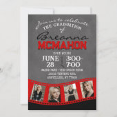 赤と黒の黒板フォトフィルムストリップ卒業 招待状 (正面)