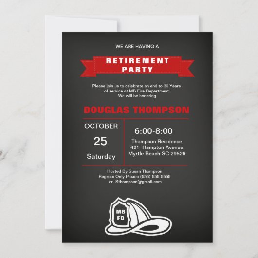 赤と黒の黒板消防士の引退 招待状 (正面)