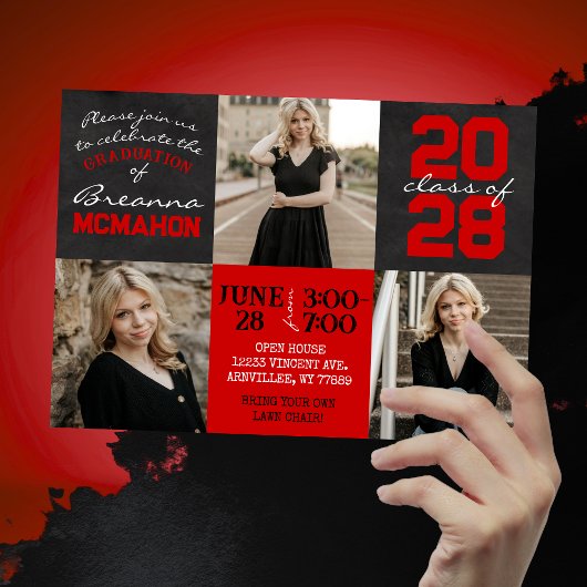 赤と黒の黒板3写真卒業 招待状