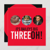 赤と黒の30th THREEOH! フォトバースデー招待状 招待状 (正面/裏面)