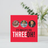 赤と黒の30th THREEOH! フォトバースデー招待状 招待状 (スタンド正面)