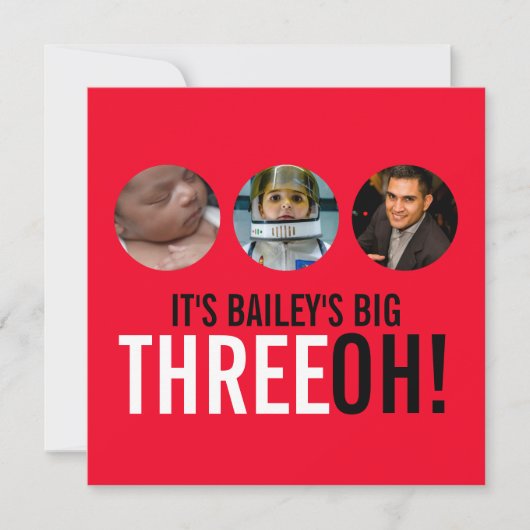 赤と黒の30th THREEOH! フォトバースデー招待状 招待状 (正面)