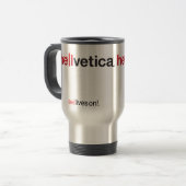 赤と黒のHelveticaロゴ トラベルマグ (正面左)