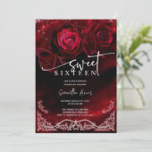 赤と黒のSweet sixteen誕生日テンプレート 招待状 (スタンド正面)