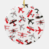 赤と黒のWWII軍隊飛行機クリスマス セラミックオーナメント (裏面)
