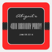 赤と黒エレガントの40th誕生日パーティーV09 スクエアシール (正面)