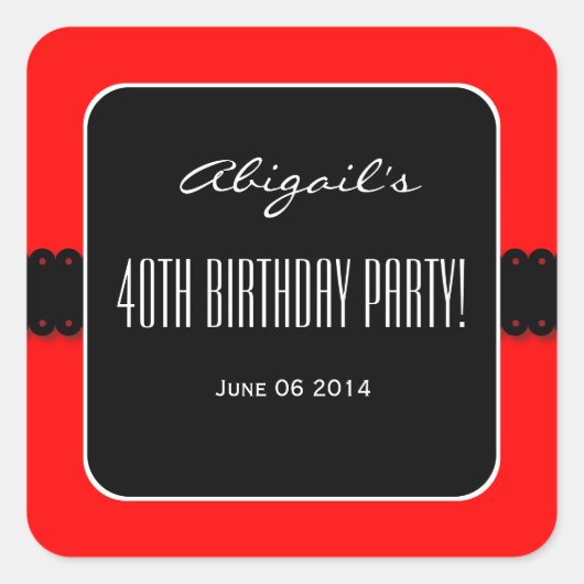 赤と黒エレガントの40th誕生日パーティーV09 スクエアシール (正面)
