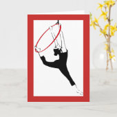 赤と黒クラシックのノートカードでの空中輪のポーズ カード (黄色い花)