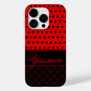 赤と黒クールのスタイリッシュ水玉模様、名前をカスタムする Case-Mate iPhone 14 PROケース