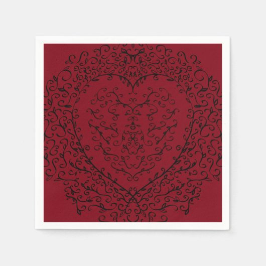 赤と黒ゴシックのハートエレガントな結婚式 スタンダードカクテルナプキン (正面)