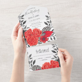 赤と黒ゴシックのフローラによる手作り オールインワン招待状