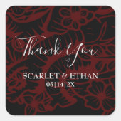 赤と黒ゴシックの花ハートエレガントな結婚式広場 スクエアシール (正面)