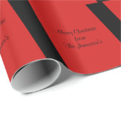 赤と黒ストライプの聖降誕祭お名前 ラッピングペーパー (ロールコーナー)