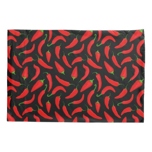 赤と黒スパイシー唐辛子パターン(の模様が)ある 枕カバー (裏面)