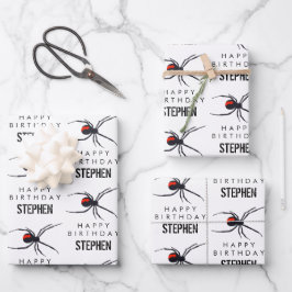 赤と黒スパイダーバースデーパーティーテーマ&名前 ラッピングペーパーシート