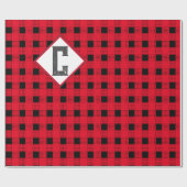 赤と黒バッファローのプレイドモノグラムイニシャルクラシック ラッピングペーパー (フラット)