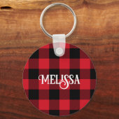 赤と黒バッファローチェックホリデーおもしろい キーホルダー (正面)