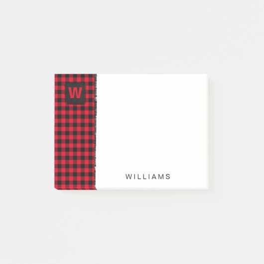 赤と黒バッファローチェックモノグラム4 x 3 ポストイット (正面)